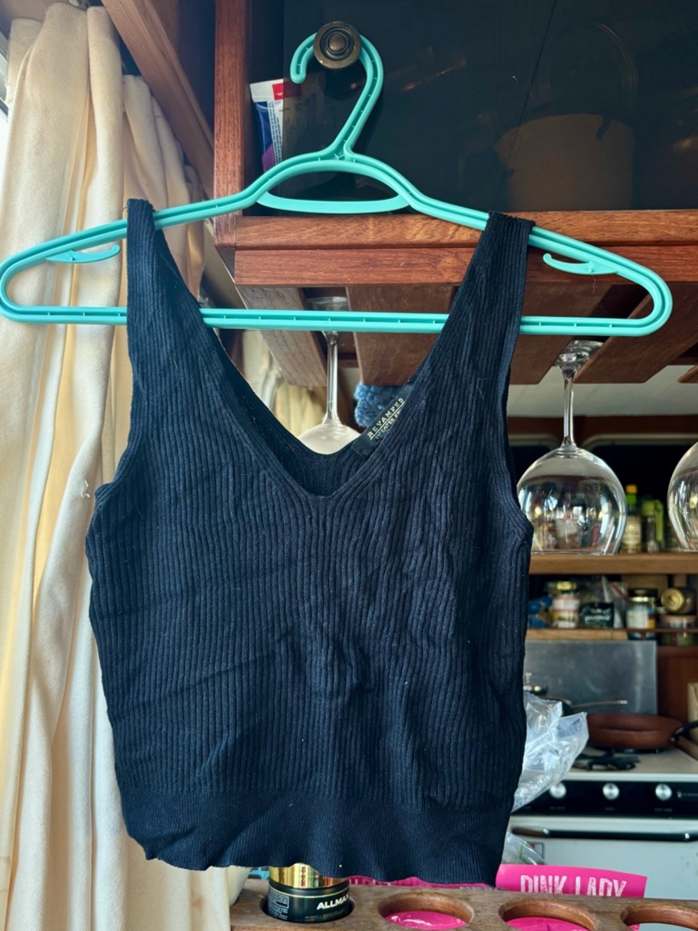 Revamped Black Ribbed V-Neck Tank Top